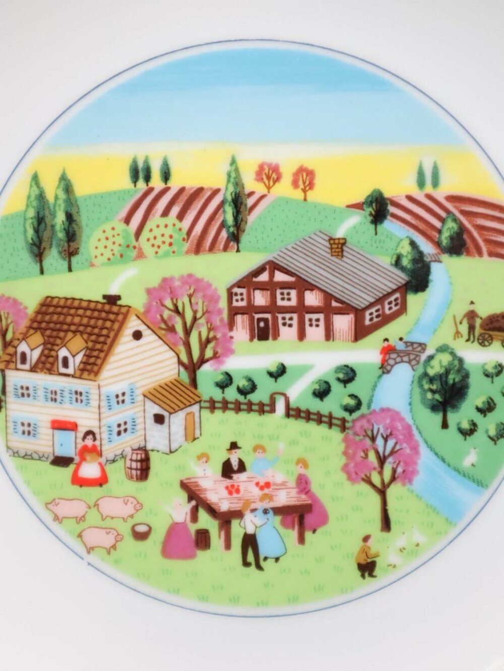4 Vtg Nasco Japan Folk Art Farmhouse Countryside Village Salad Dessert Plates - Picture 3 of 6